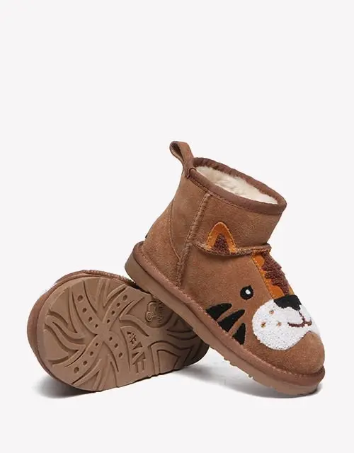 EVERAU® 3D Tiger Kids Cow Suede Wool Lining Boots