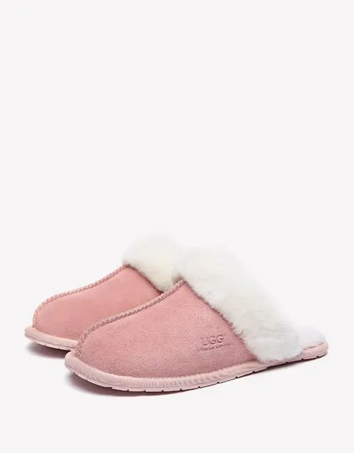 Australian Shepherd® Premium Sheepskin Wool Unisex Scuff Ugg Slippers Rosa Water Resistant