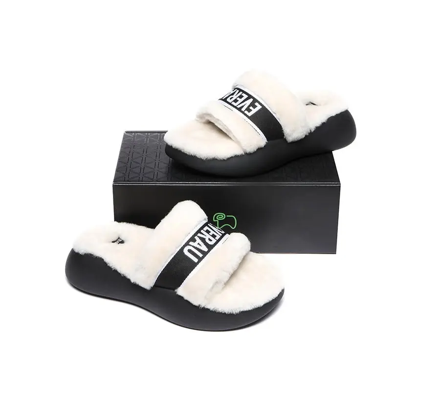 EVERAU High Platform Sheepskin Wool Slides Women Flossy Slipper