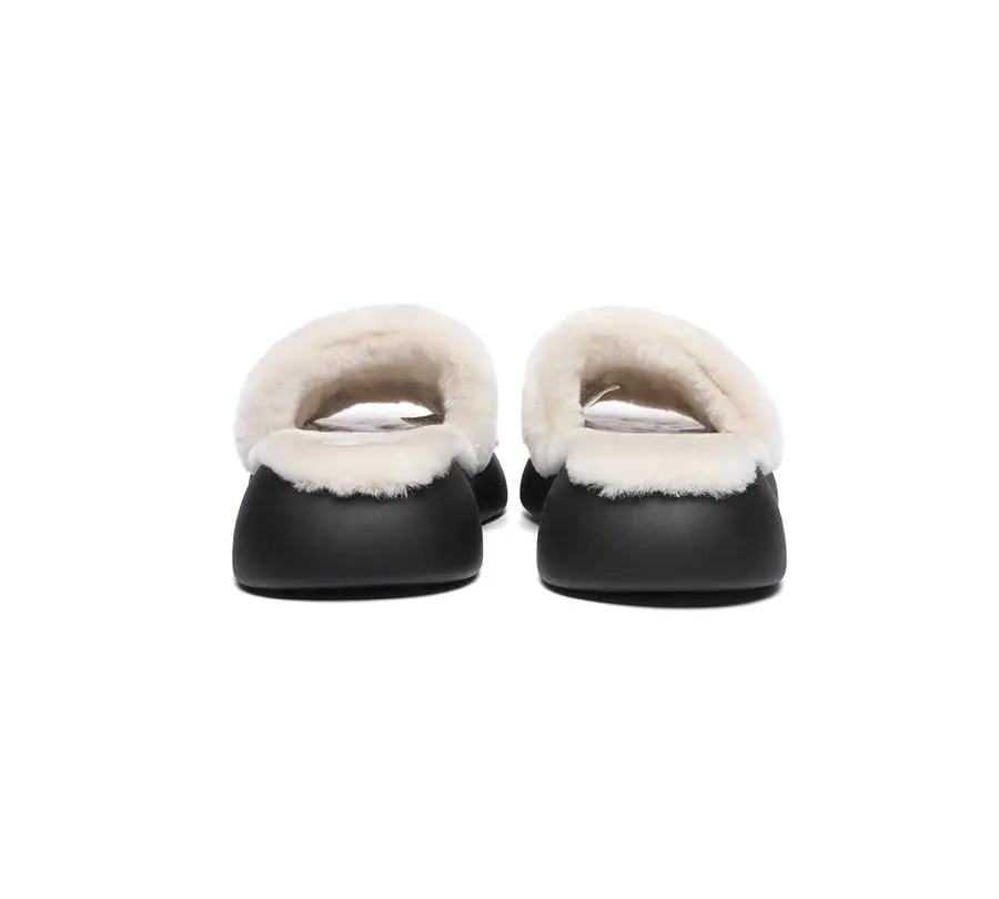 EVERAU High Platform Sheepskin Wool Slides Women Flossy Slipper