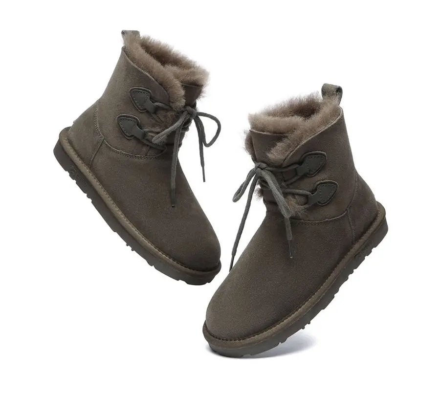 EVERAU Lace-up Sheepskin Boots Women Short Stark