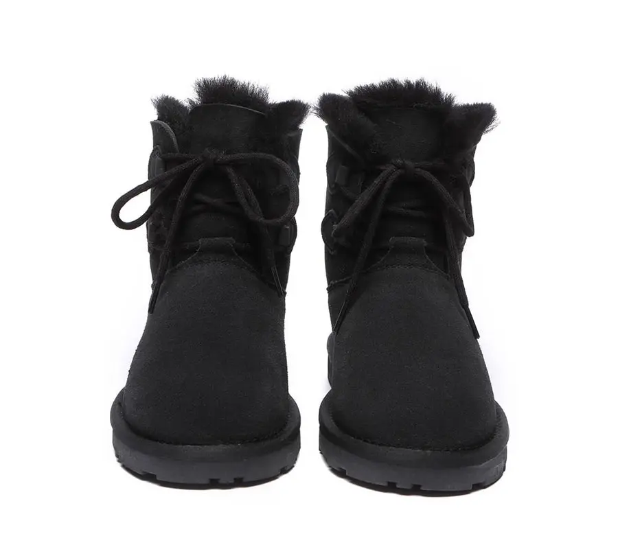 EVERAU Lace-up Sheepskin Boots Women Short Stark