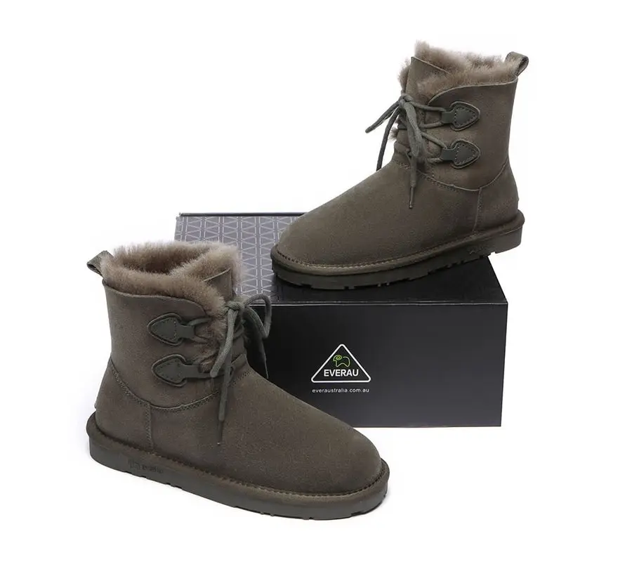 EVERAU Lace-up Sheepskin Boots Women Short Stark