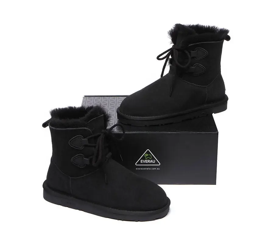 EVERAU Lace-up Sheepskin Boots Women Short Stark