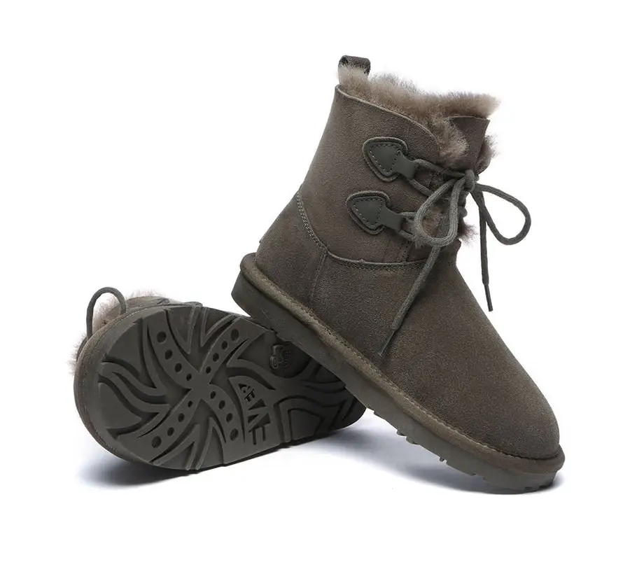 EVERAU Lace-up Sheepskin Boots Women Short Stark