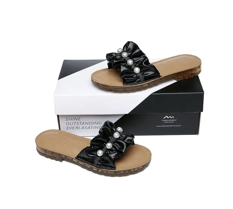 Tarramarra® Leather Flat Slides Ultra Soft With Pearls Women Linita