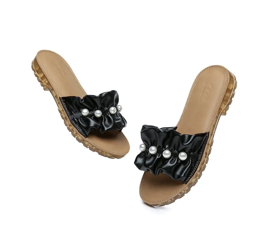 Tarramarra® Leather Flat Slides Ultra Soft With Pearls Women Linita