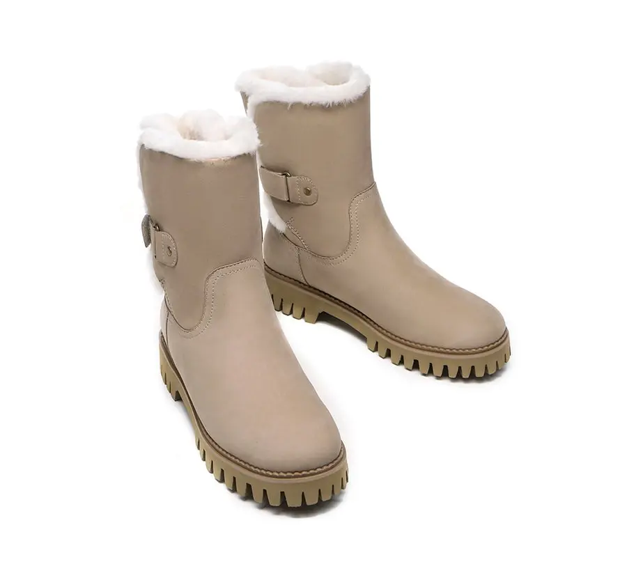 EVERAU® Cow leather Sheepskin Wool Boots Tina