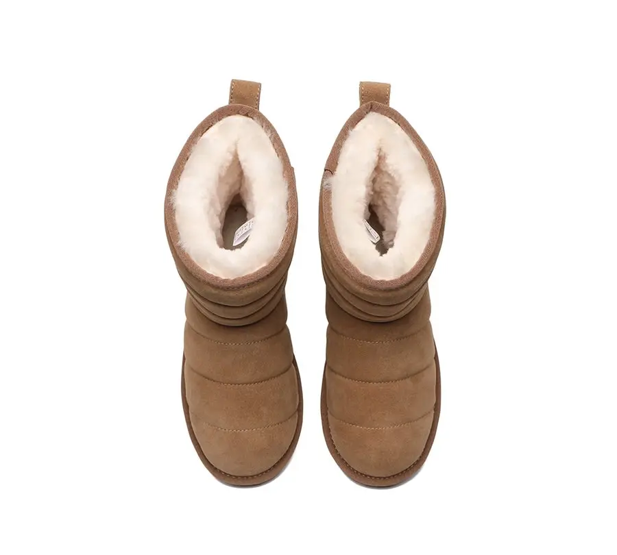 EVERAU®UGG Cow Suede Short Puffer Sheepskin Women Boots