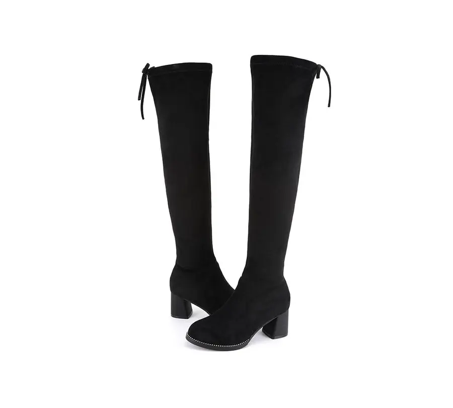 Tarramarra Drawstring Over The Knee Studded Detail Fashion Boots Women Jolie