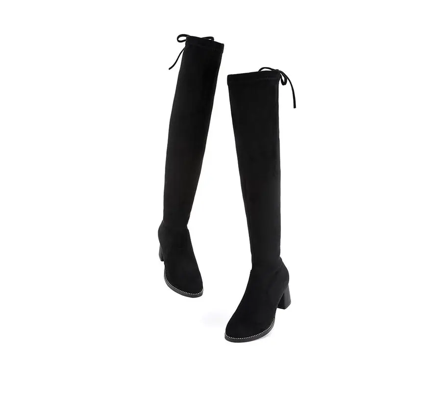 Tarramarra Drawstring Over The Knee Studded Detail Fashion Boots Women Jolie