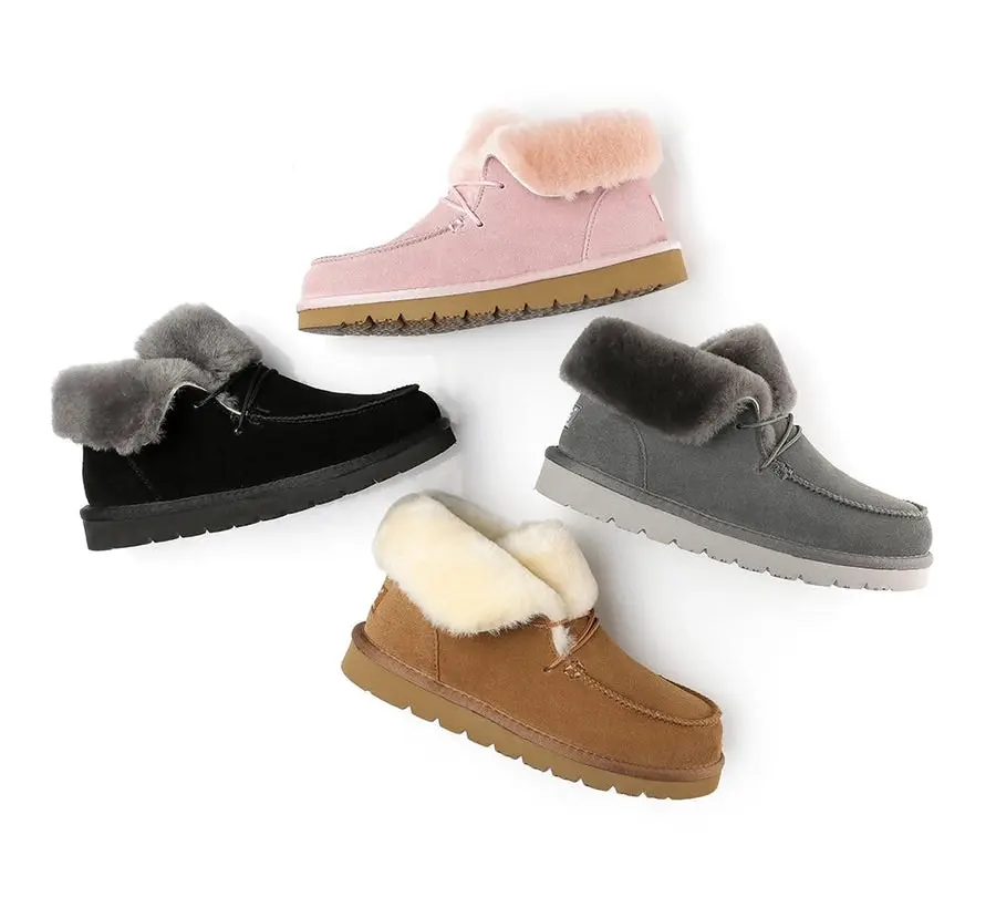 Australian Shepherd® Women Mini Ugg Alaina Casual Ankle Ugg Boots with Wool Collar