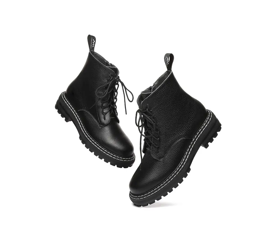 Tarramarra Zipper Chunky Black Women Leona Leather Boots