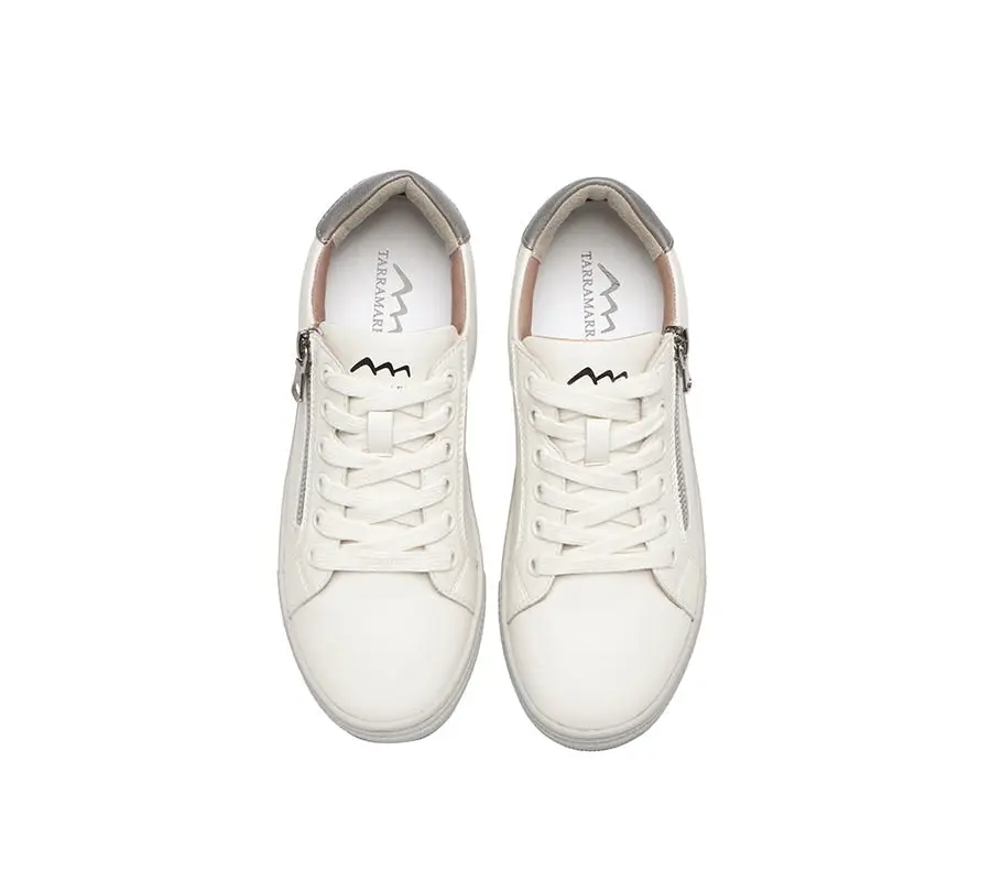 Tarramarra Zipper Lace up Leather White Sneakers Women Chloe