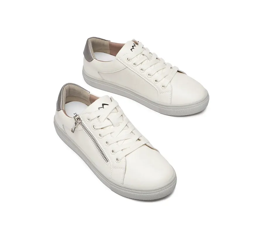 Tarramarra Zipper Lace up Leather White Sneakers Women Chloe