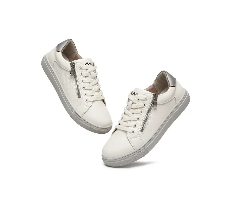 Tarramarra Zipper Lace up Leather White Sneakers Women Chloe