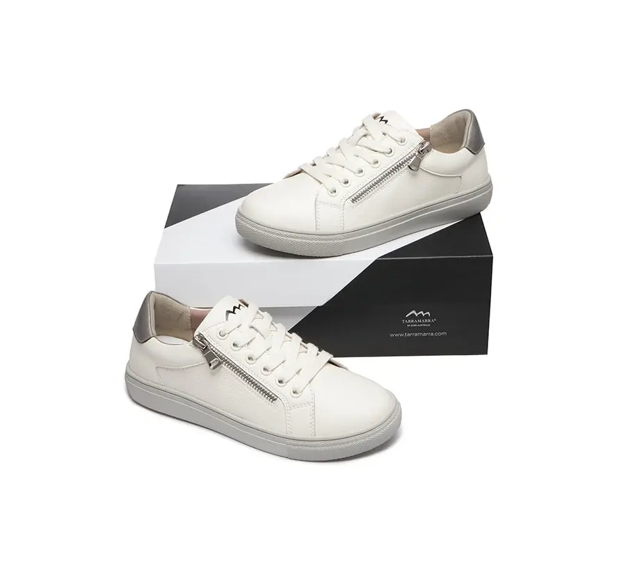 Tarramarra Zipper Lace up Leather White Sneakers Women Chloe