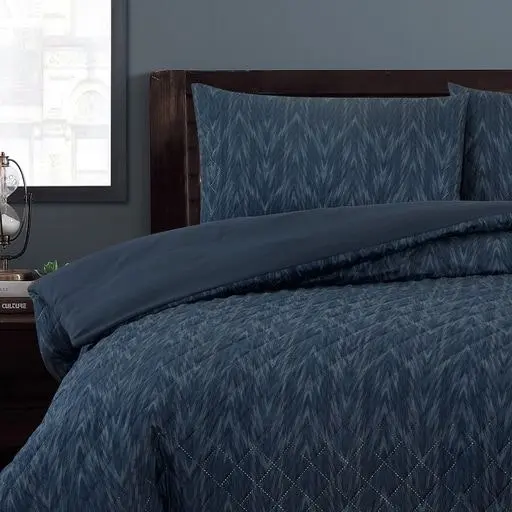 ARDOR BOUDOIR "Oak" EMBOSSED QUILT COVER SET INDIGO