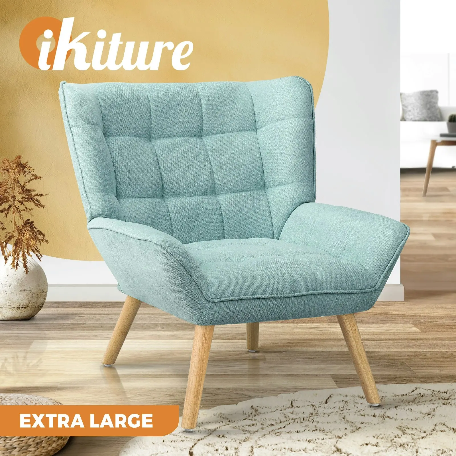 Oikiture Armchair Accent Chairs Sofa Lounge Fabric Upholstered Tub Chair Blue