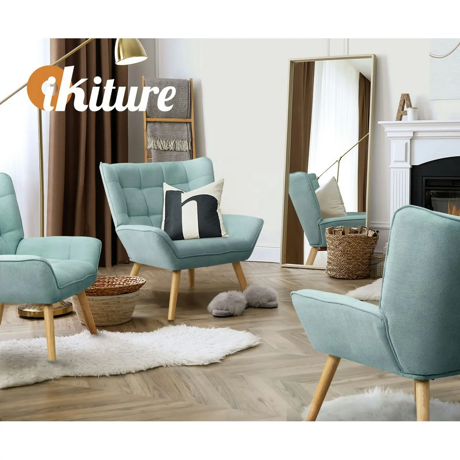 Oikiture Armchair Accent Chairs Sofa Lounge Fabric Upholstered Tub Chair Blue