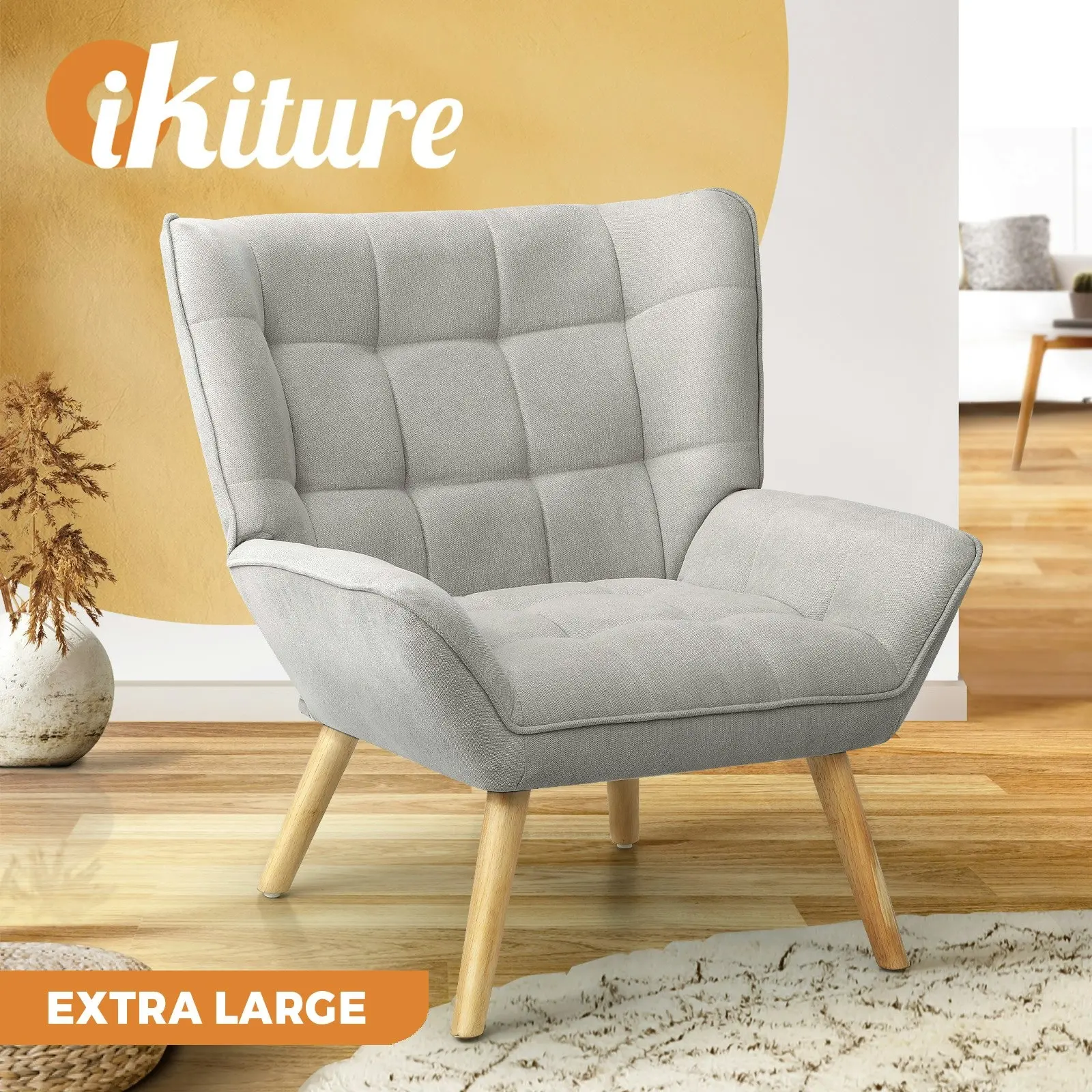 Oikiture Armchair Accent Chairs Sofa Lounge Fabric Upholstered Tub Chair Grey