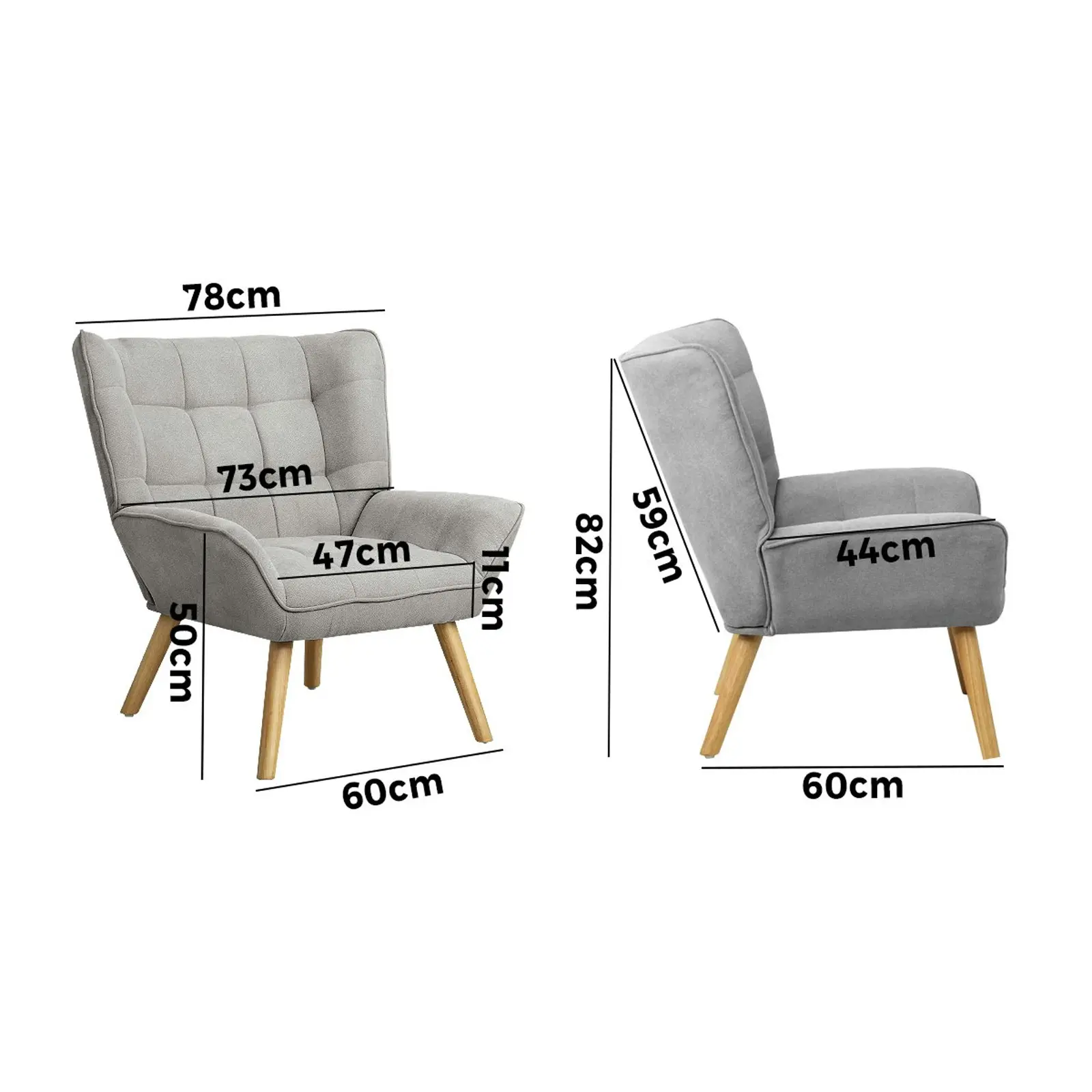 Oikiture Armchair Accent Chairs Sofa Lounge Fabric Upholstered Tub Chair Grey