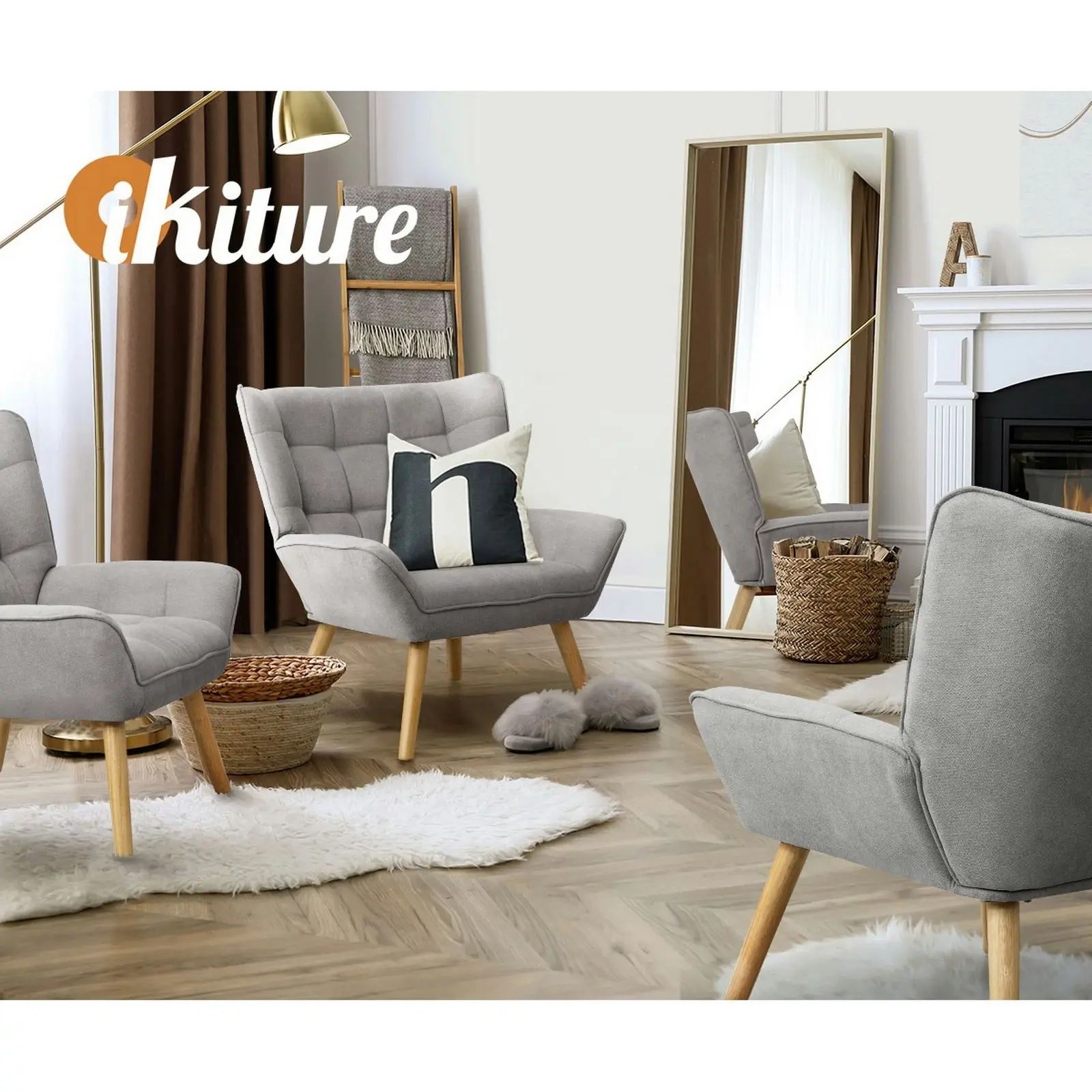 Oikiture Armchair Accent Chairs Sofa Lounge Fabric Upholstered Tub Chair Grey