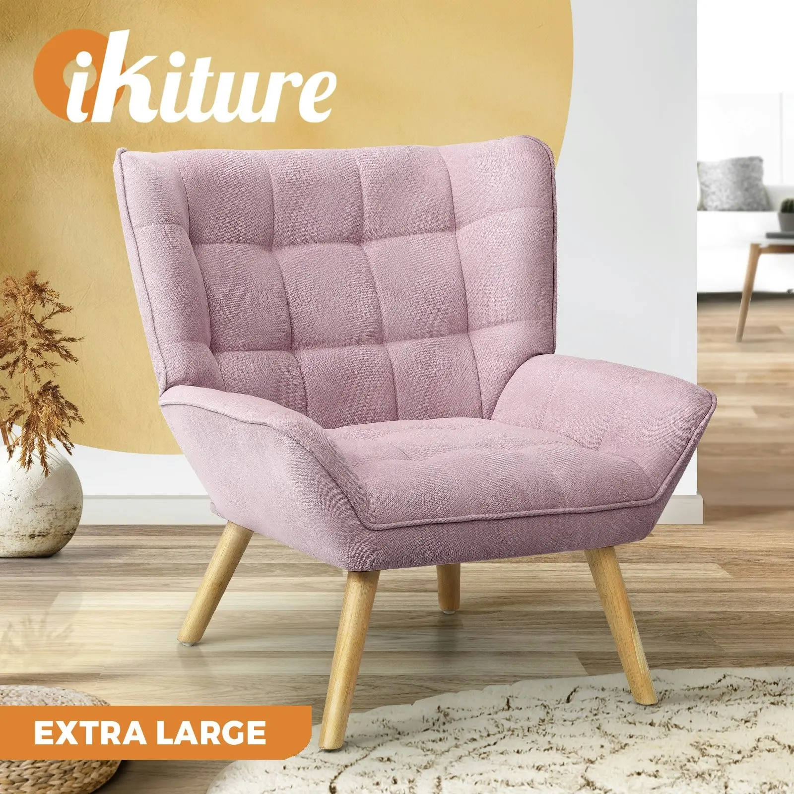 Oikiture Armchair Accent Chairs Sofa Lounge Fabric Upholstered Tub Chair Pink