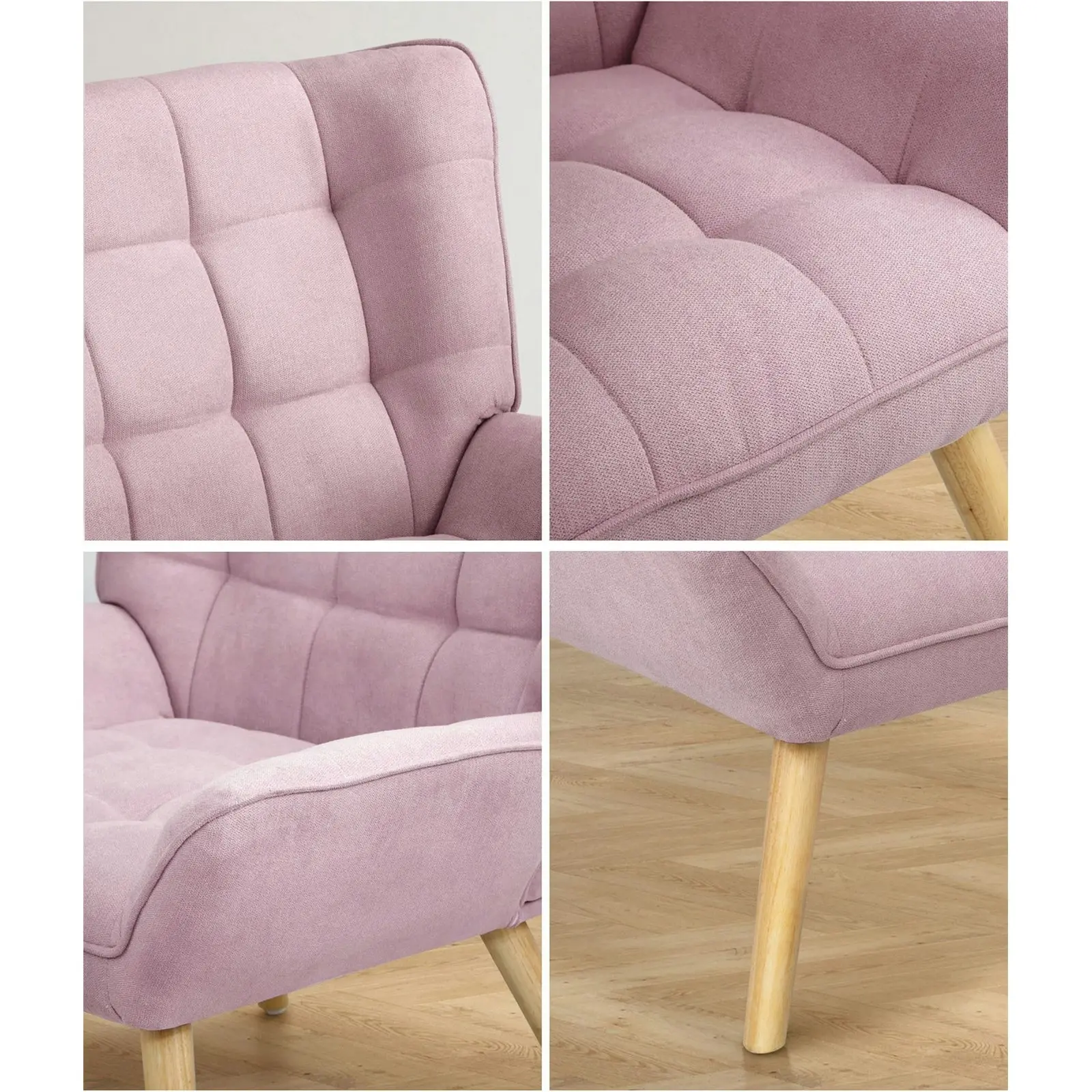 Oikiture Armchair Accent Chairs Sofa Lounge Fabric Upholstered Tub Chair Pink