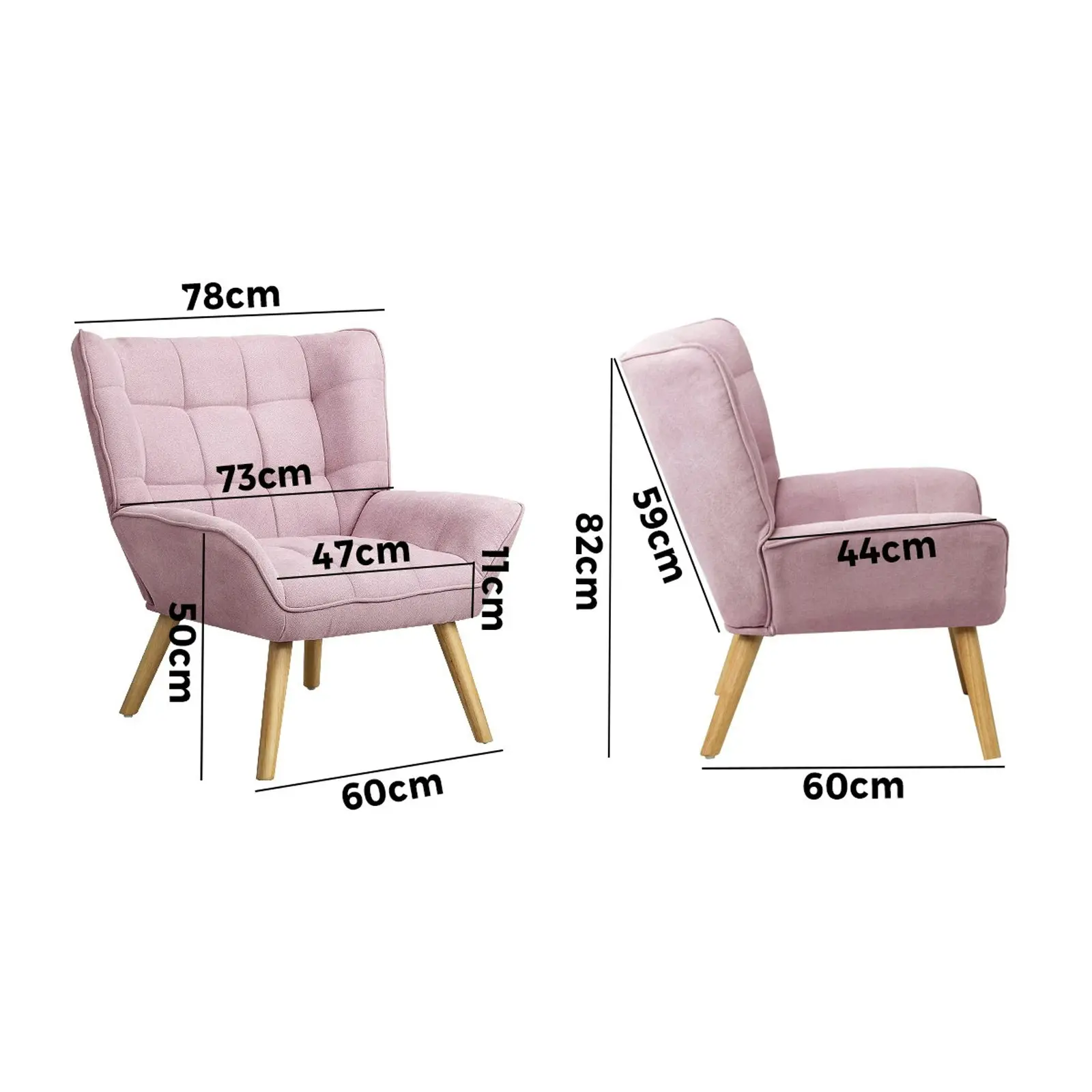 Oikiture Armchair Accent Chairs Sofa Lounge Fabric Upholstered Tub Chair Pink