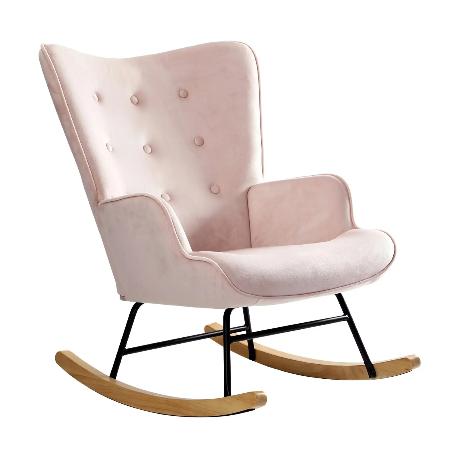 Oikiture Rocking Chair Nursing Armchair Velvet Accent Chairs Upholstered Pink