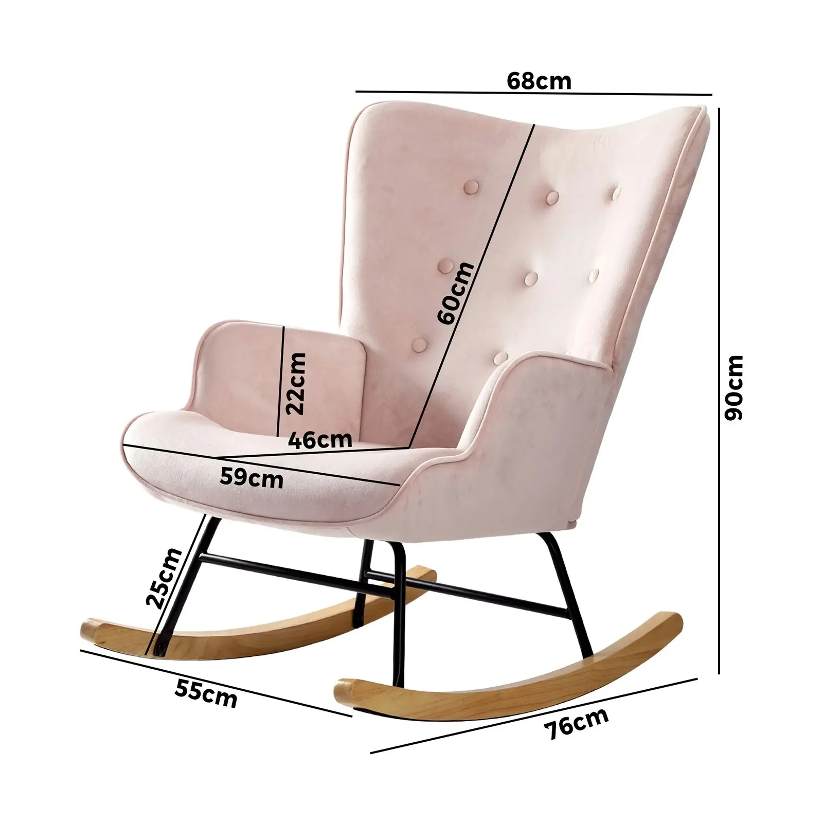 Oikiture Rocking Chair Nursing Armchair Velvet Accent Chairs Upholstered Pink