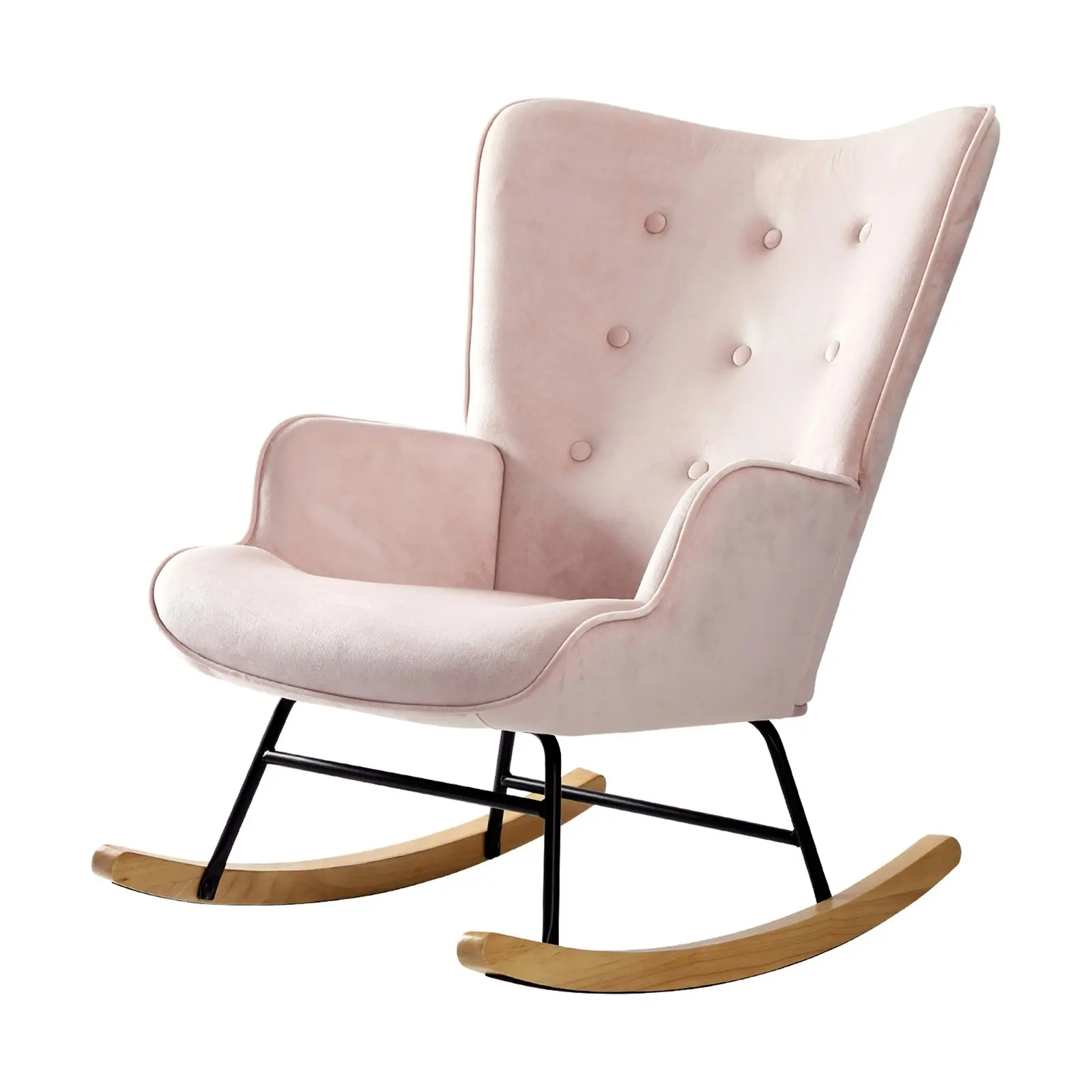 Oikiture Rocking Chair Nursing Armchair Velvet Accent Chairs Upholstered Pink