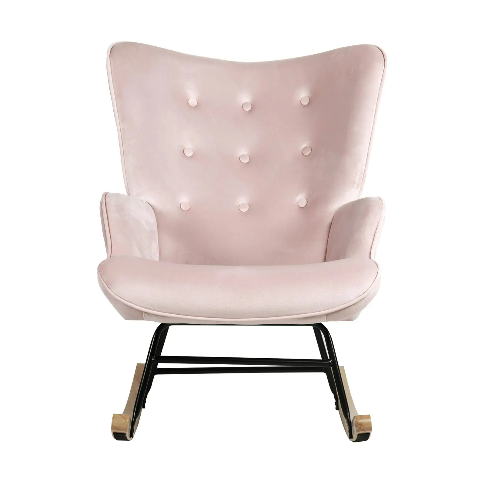 Oikiture Rocking Chair Nursing Armchair Velvet Accent Chairs Upholstered Pink