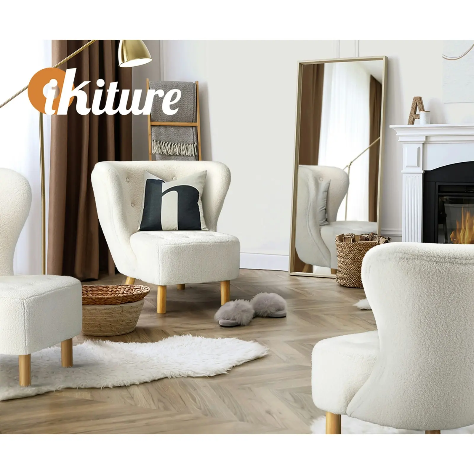 Oikiture Armchair Lounge Accent Chair Armchairs Couches Sofa Bedroom Wood White