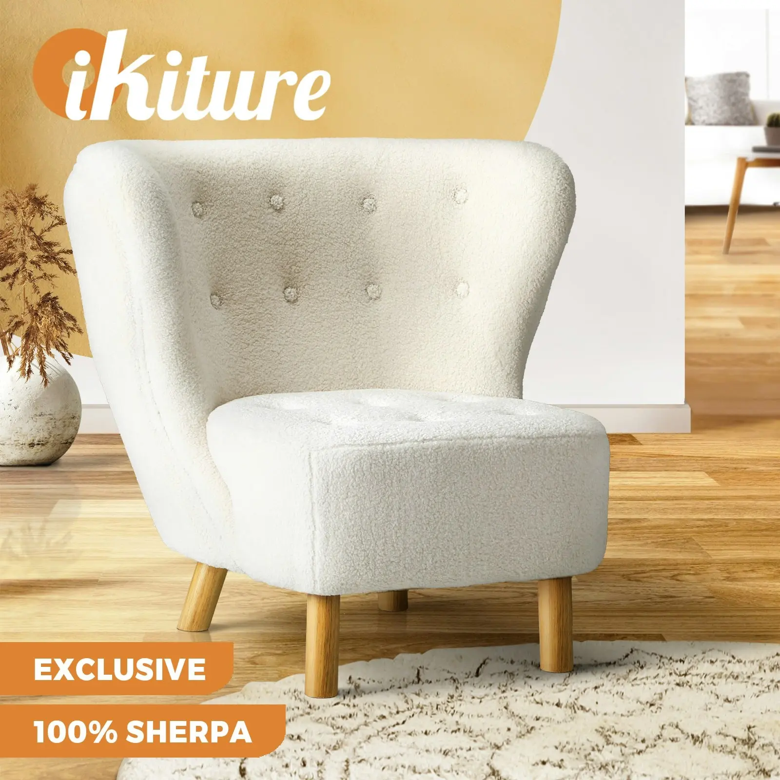 Oikiture Armchair Lounge Accent Chair Armchairs Couches Sofa Bedroom Wood White