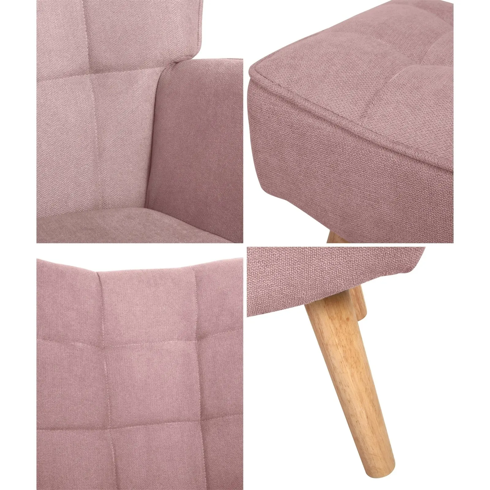 Oikiture Armchair Lounge Chair Ottoman Accent Armchairs Fabric Sofa Chairs Pink