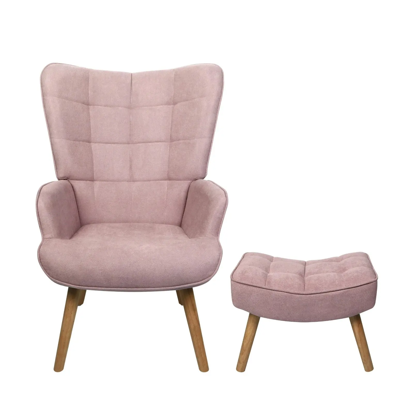 Oikiture Armchair Lounge Chair Ottoman Accent Armchairs Fabric Sofa Chairs Pink