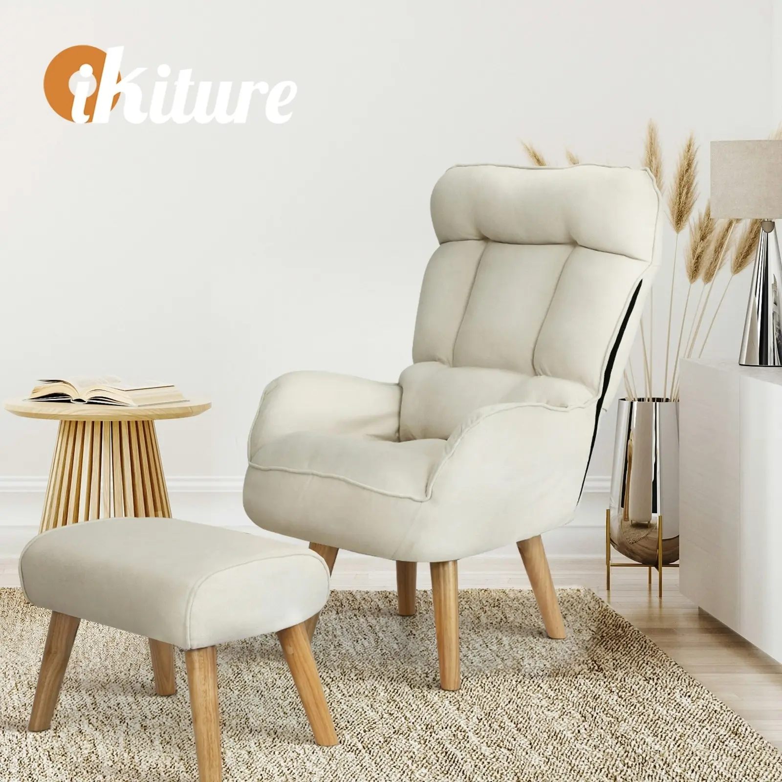 Oikiture Swivel Recliner Armchair Lounge Ottoman Accent Chair With Stool Beige