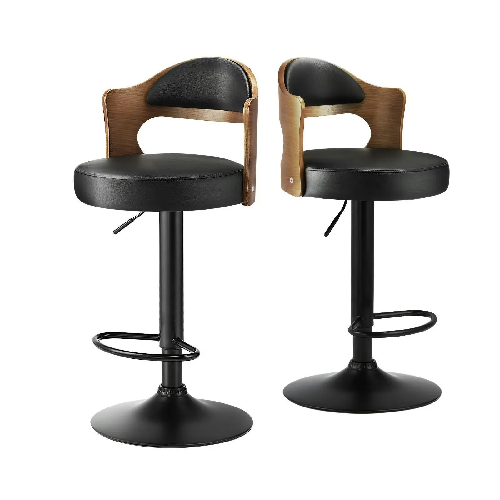 Oikiture Bar Stools Kitchen Swivel Barstool Chair Gas Lift Metal Leather x2