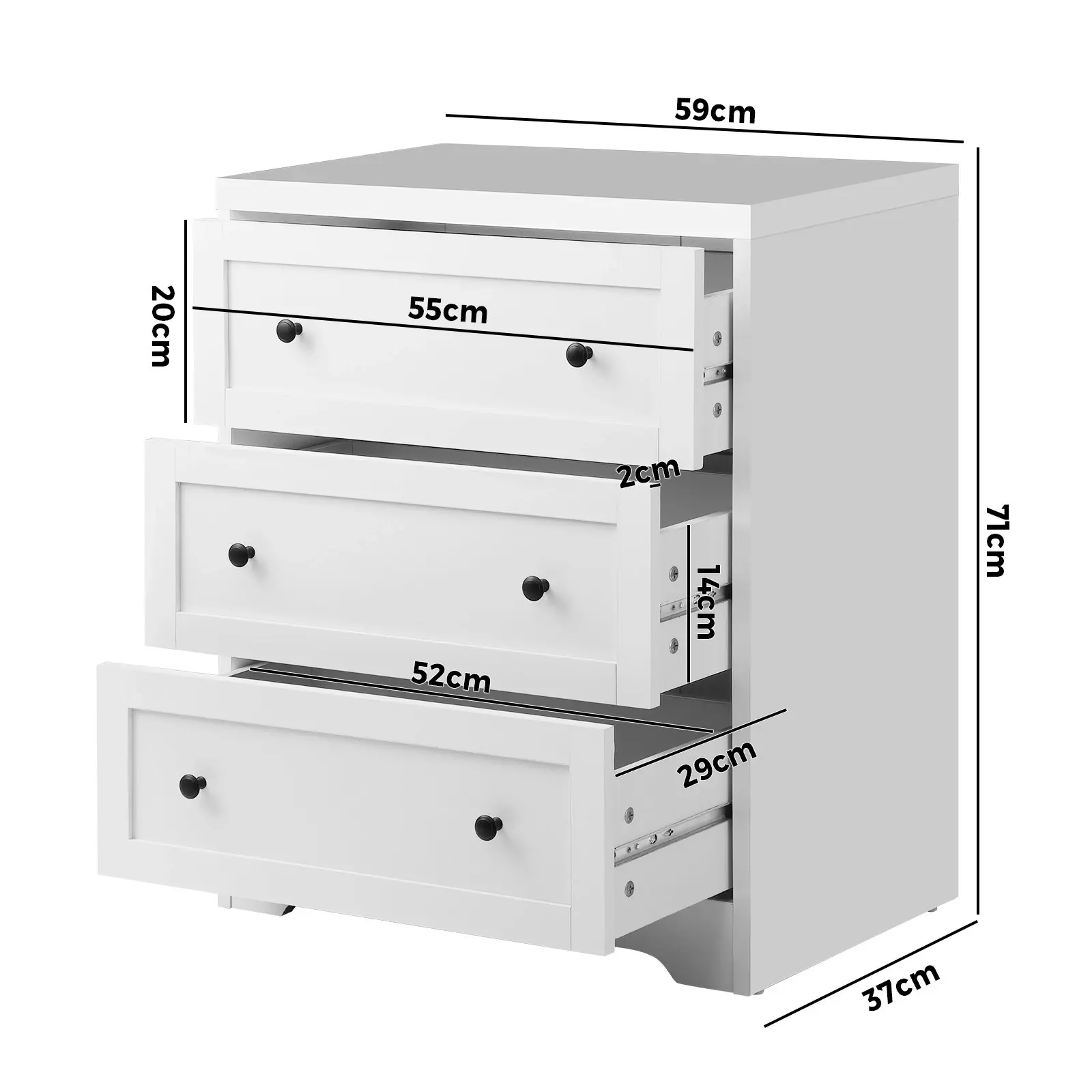 Oikiture 3 Chest of Drawers Tallboy Hamptons White