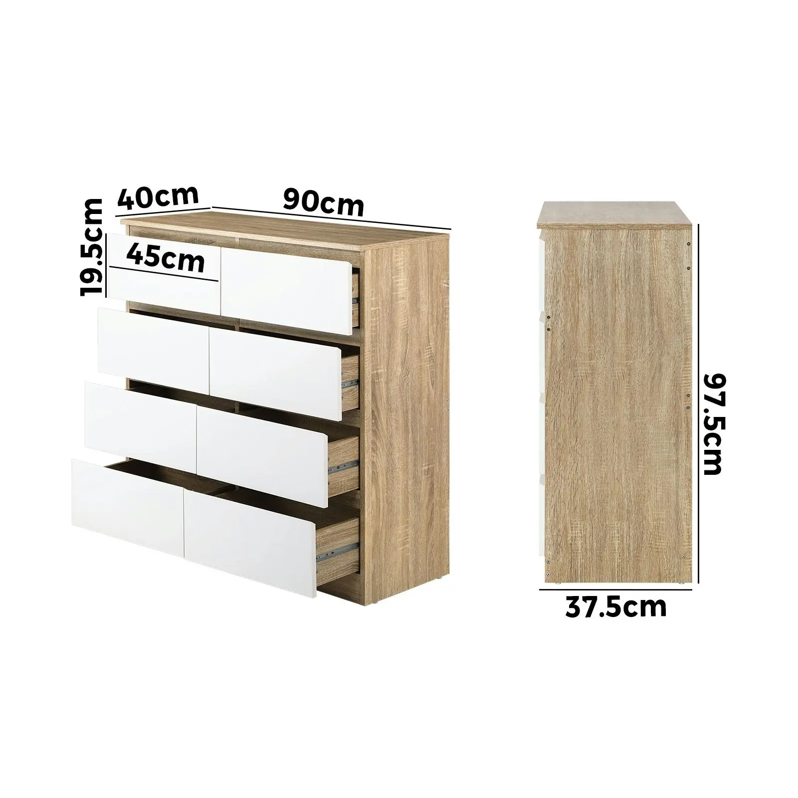 Oikiture 8 Chest of Drawers Tallboy Wooden White PURI