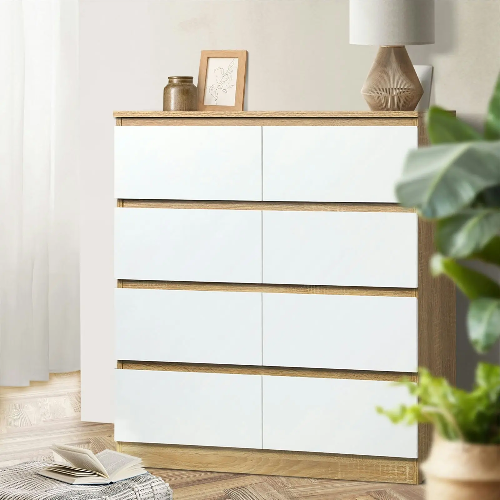 Oikiture 8 Chest of Drawers Tallboy Wooden White PURI