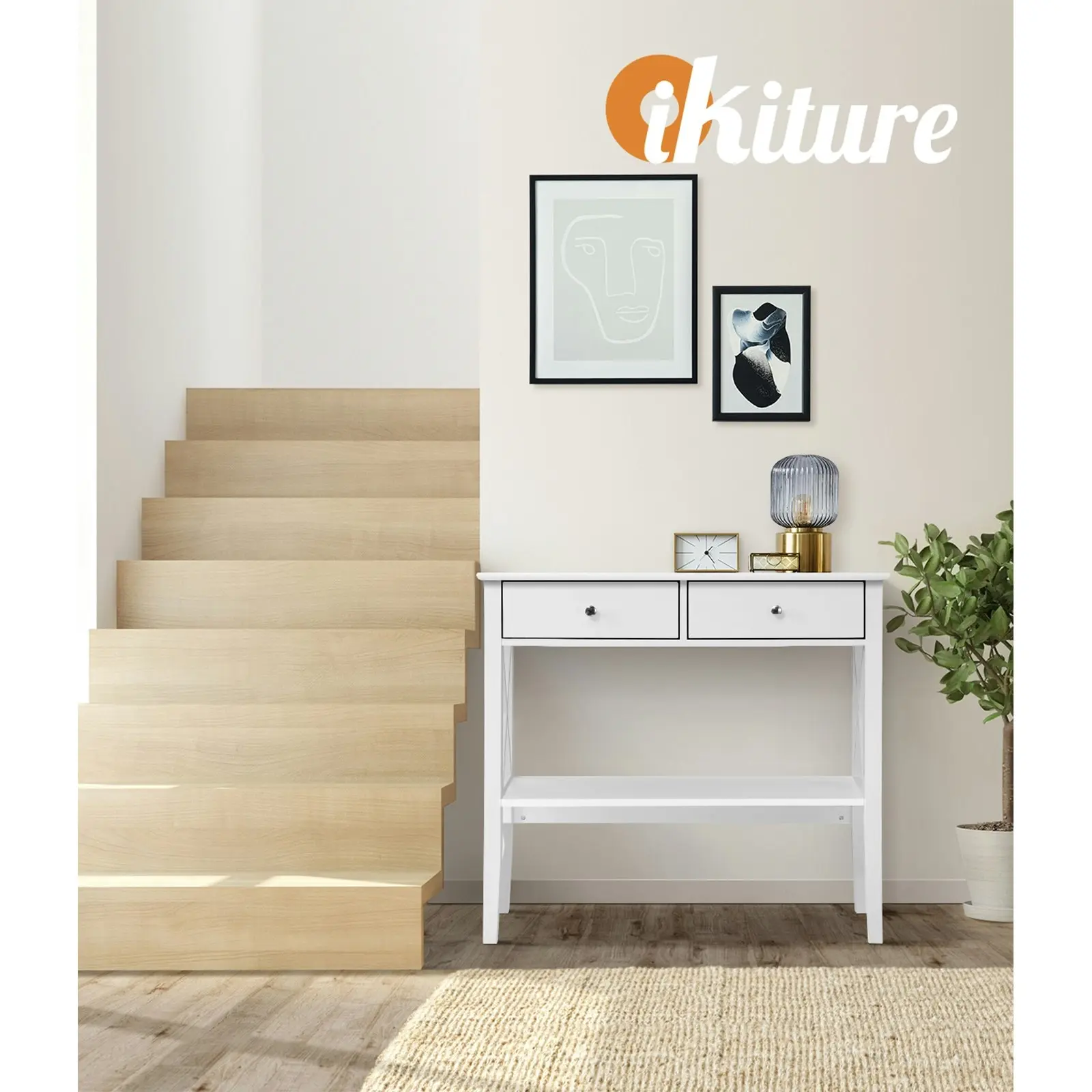 Oikiture Console Table Hall Side Entry 2 Drawers Hallway Display Shelf Desk