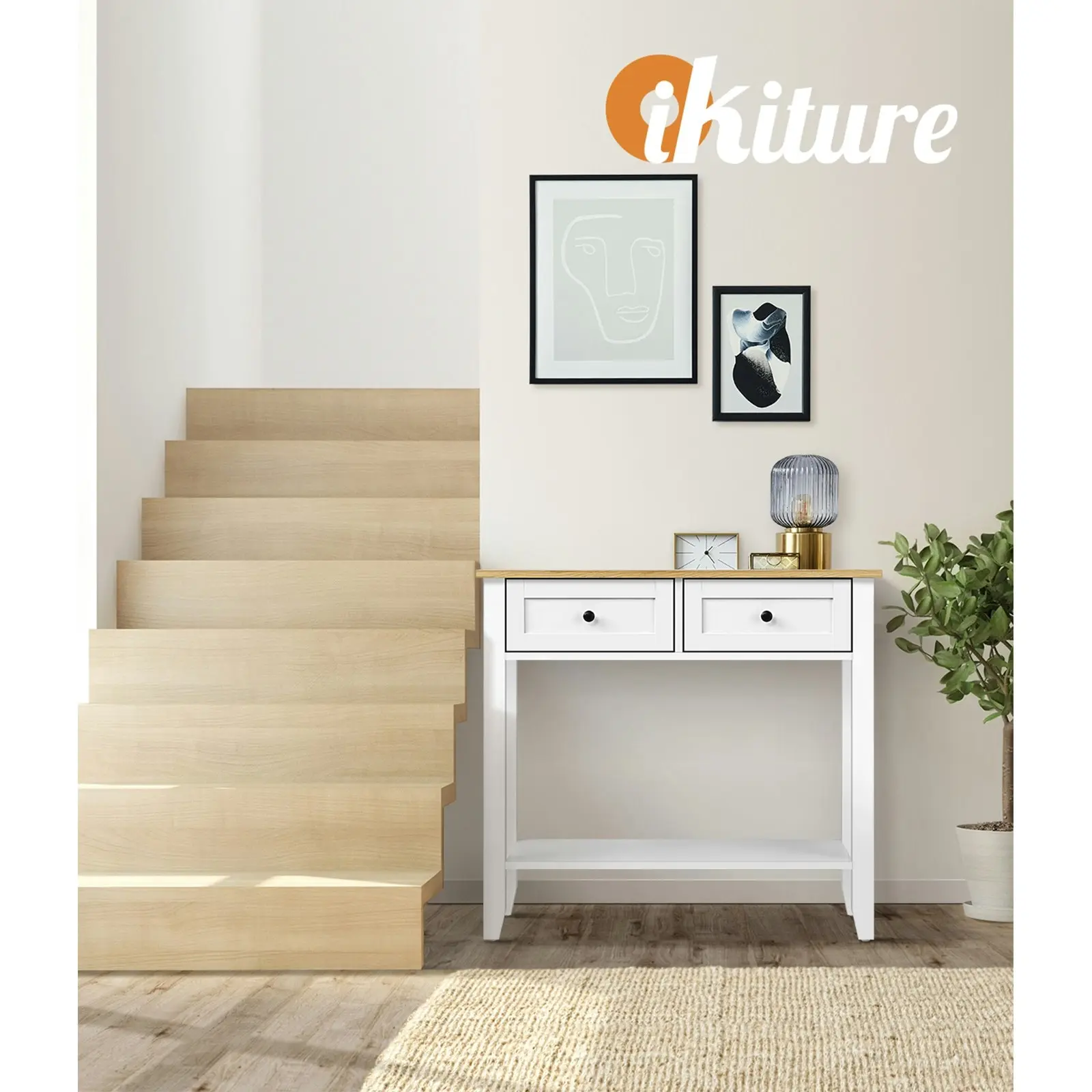 Oikiture Console Table Hallway Entry 2 Drawers Hall Side Display Shelf Desk