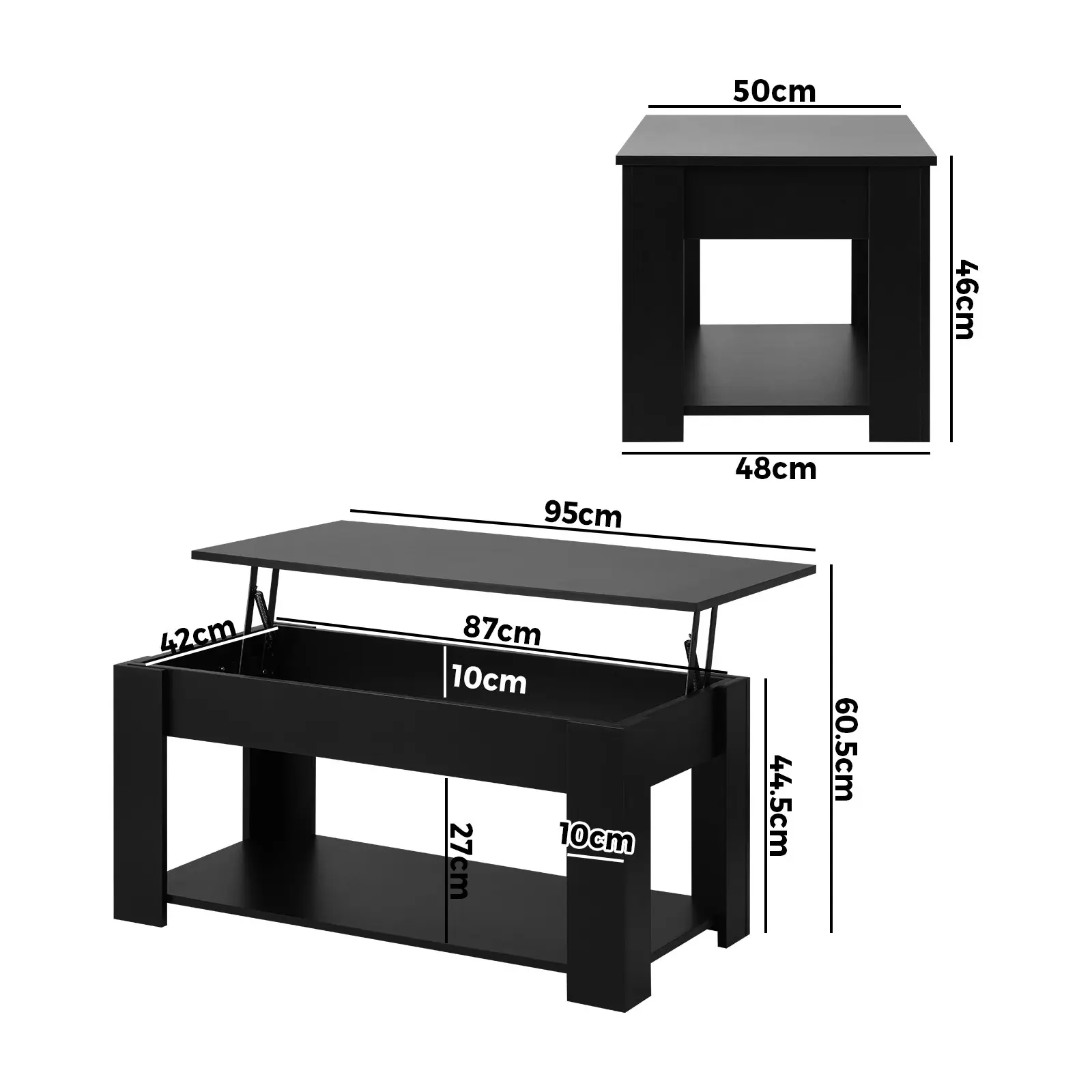 Oikiture Coffee Table Lift Up Top Modern Tables Hidden Book Storage Black