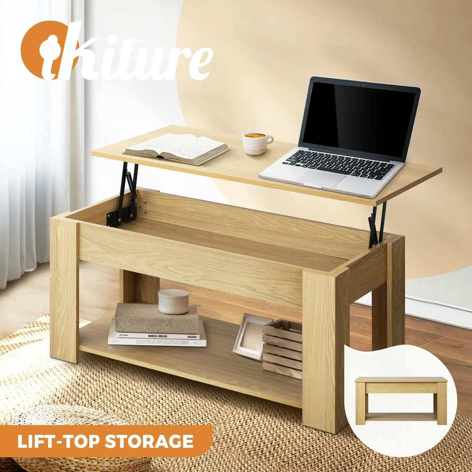 Oikiture Coffee Table Lift Up Top Modern Tables Hidden Book Storage Natural