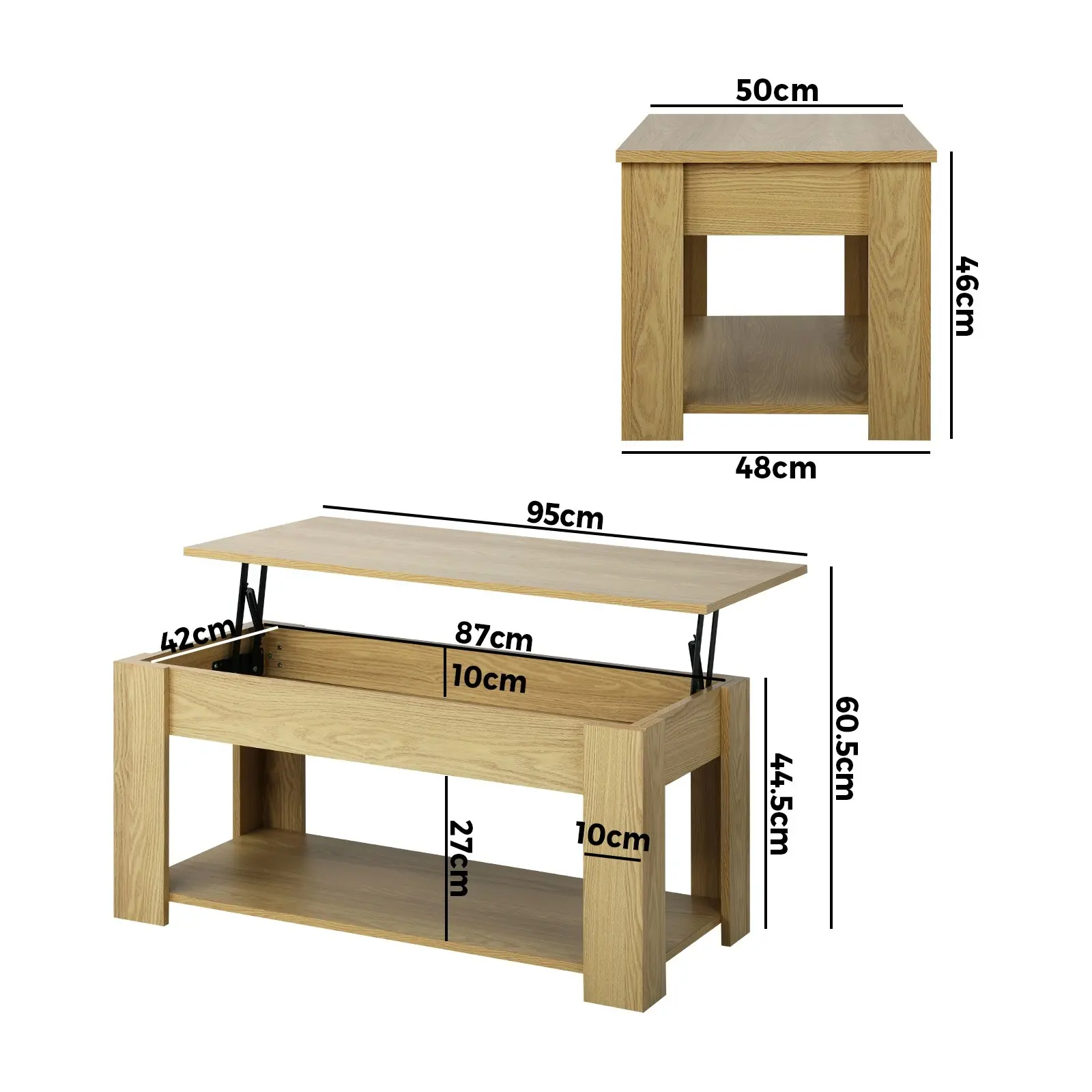 Oikiture Coffee Table Lift Up Top Modern Tables Hidden Book Storage Natural