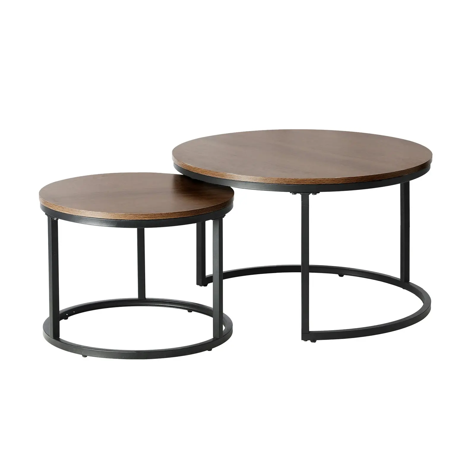 Oikiture Set of 2 Coffee Table Round Nesting Side End Table Walnut & Black