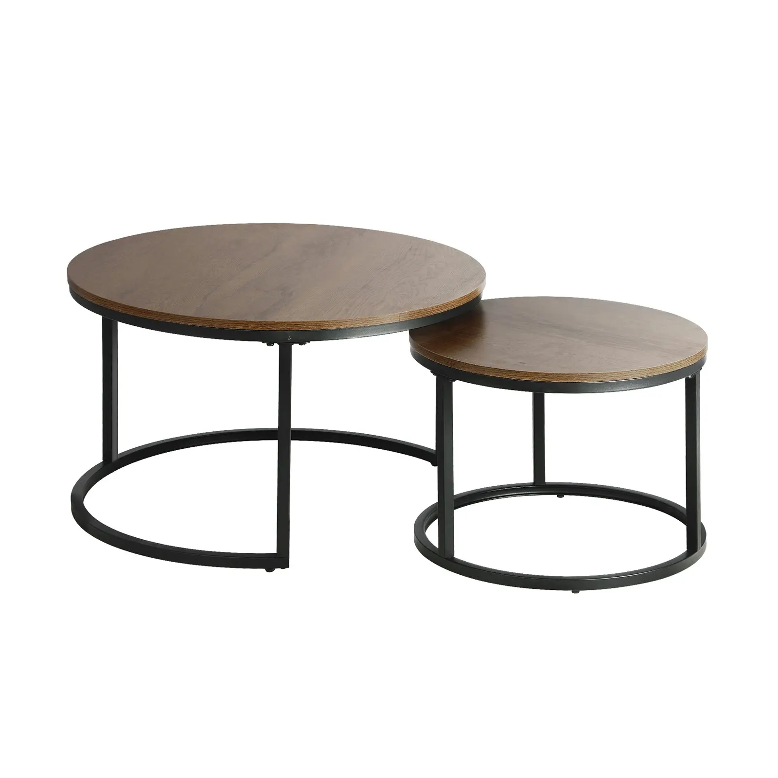 Oikiture Set of 2 Coffee Table Round Nesting Side End Table Walnut & Black